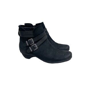 Abeo Nadia Neutral Black Nubuck Leather Side Zip Ankle Booties Shoes Womens 7 N